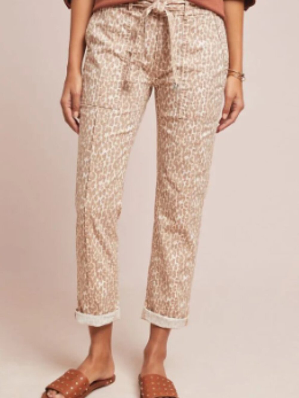 Anthropologie The Wanderer Cropped Utility Pants Leopard Print Brown